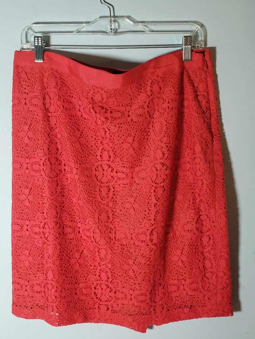 Vintage The Limited Crochet Lace Pencil Skirt 12 Coral Red Office Siren Date Fal